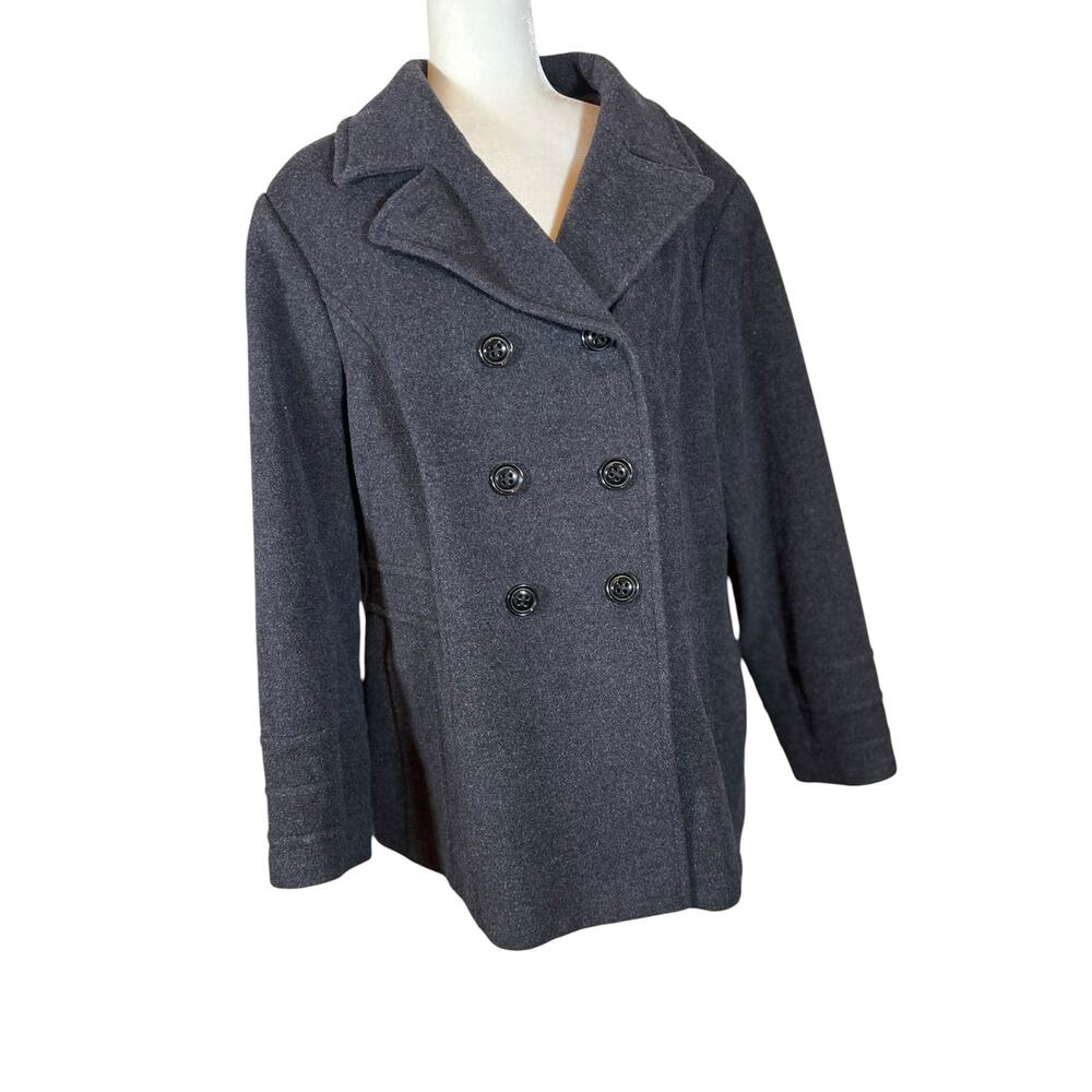St John’s Bay Women's 3x Plus Classic Gray Double-Breast Wool Cashmere Peacoat - Picture 2 of 11
